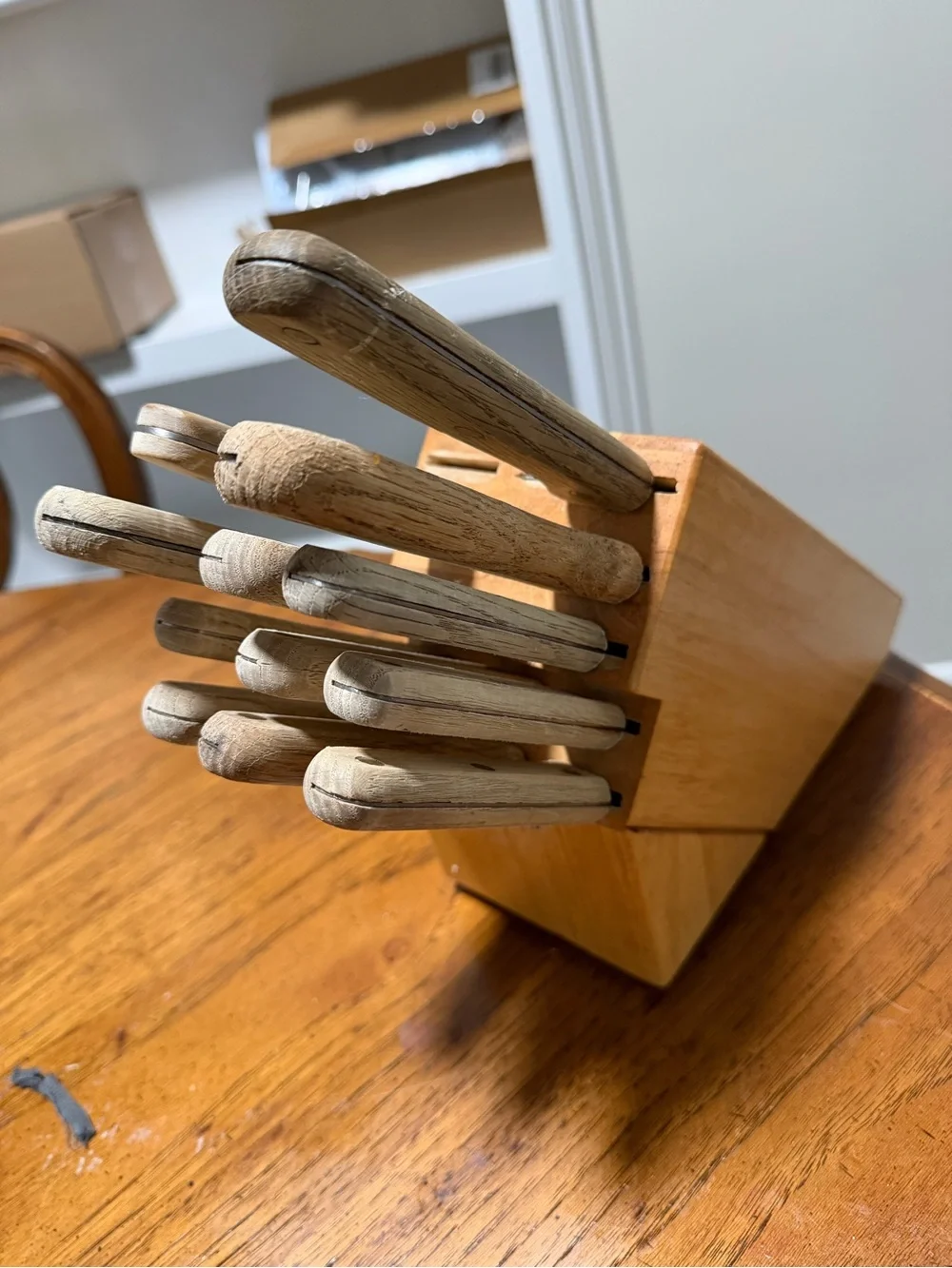 Wood Handle Knife Set with Wooden Block - Natural